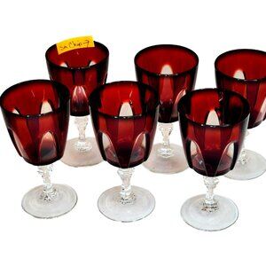Cristal DArques-Durand Gothic Ruby Red Wine Glasses Cut Clear Stem Lot Of 6